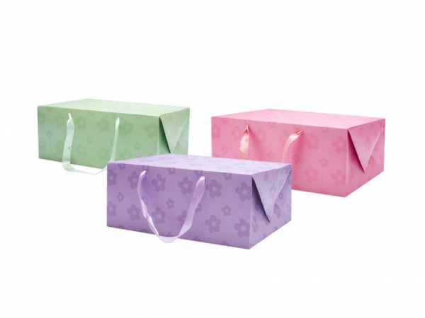 Cutie cadou roz flori cu manere 330x230x140 mm