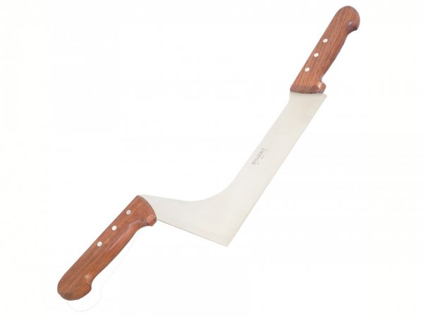 Cutit profesional curbat cu doua manere lemn pentru branzeturi semitari gradat