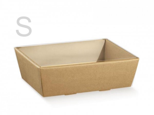 SET 5 BUCĂȚI - TAVA CARTON KRAFT ȘI CAPAC TRANSPARENT S