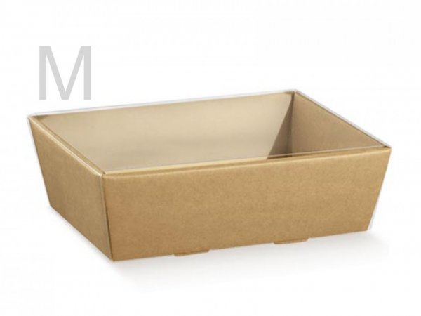 SET 5 BUCĂȚI - TAVA CARTON KRAFT ȘI CAPAC TRANSPARENT M