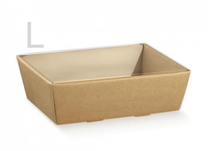 SET 5 BUCĂȚI - TAVA CARTON KRAFT ȘI CAPAC TRANSPARENT L