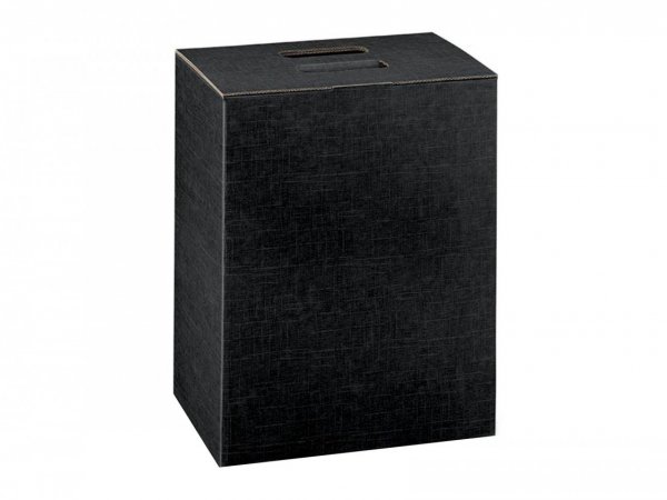 Cutie carton rigid negru cu manere pentru 6 sticle cu vin