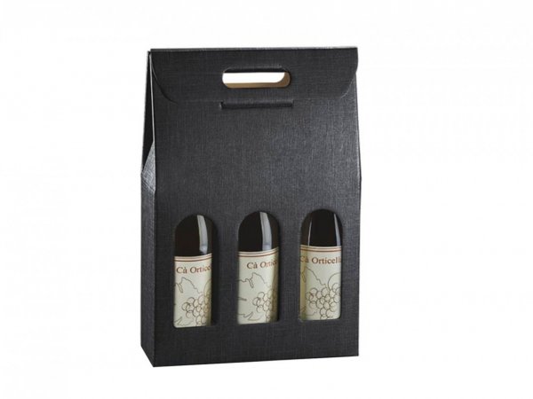 Cutie neagra 3 sticle vin cu fereastra