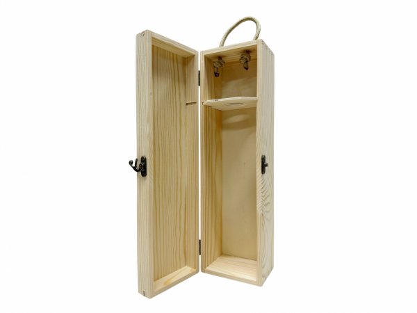 Cutie lemn pentru o sticla de vin cu maner 334×84×84 mm