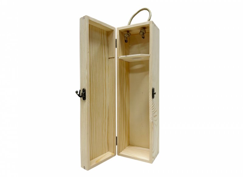 Cutie lemn pentru o sticla de vin cu maner 334×84×84 mm