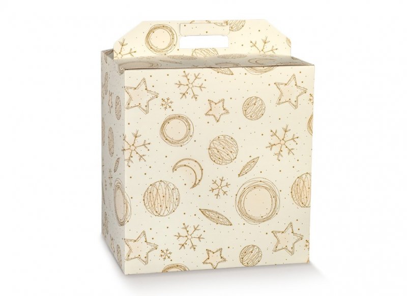 Cutie cadou alb detaliu Craciun cu maner 280x200x350 mm